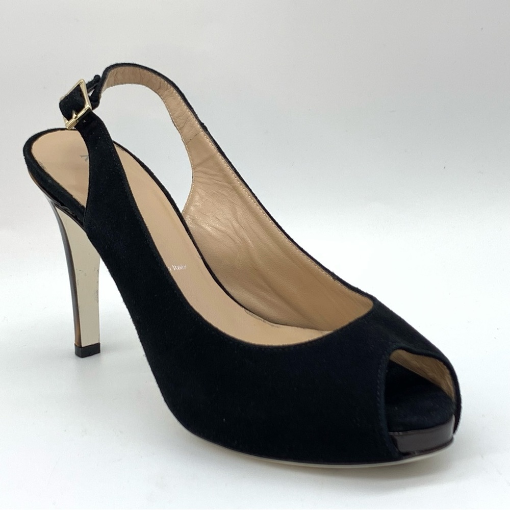 RON WHITE Sling Back Pump in Black Suede